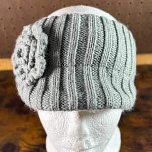 Merona‎ Gray Knit Headband Ear Warmer Twisted Flower Acrylic